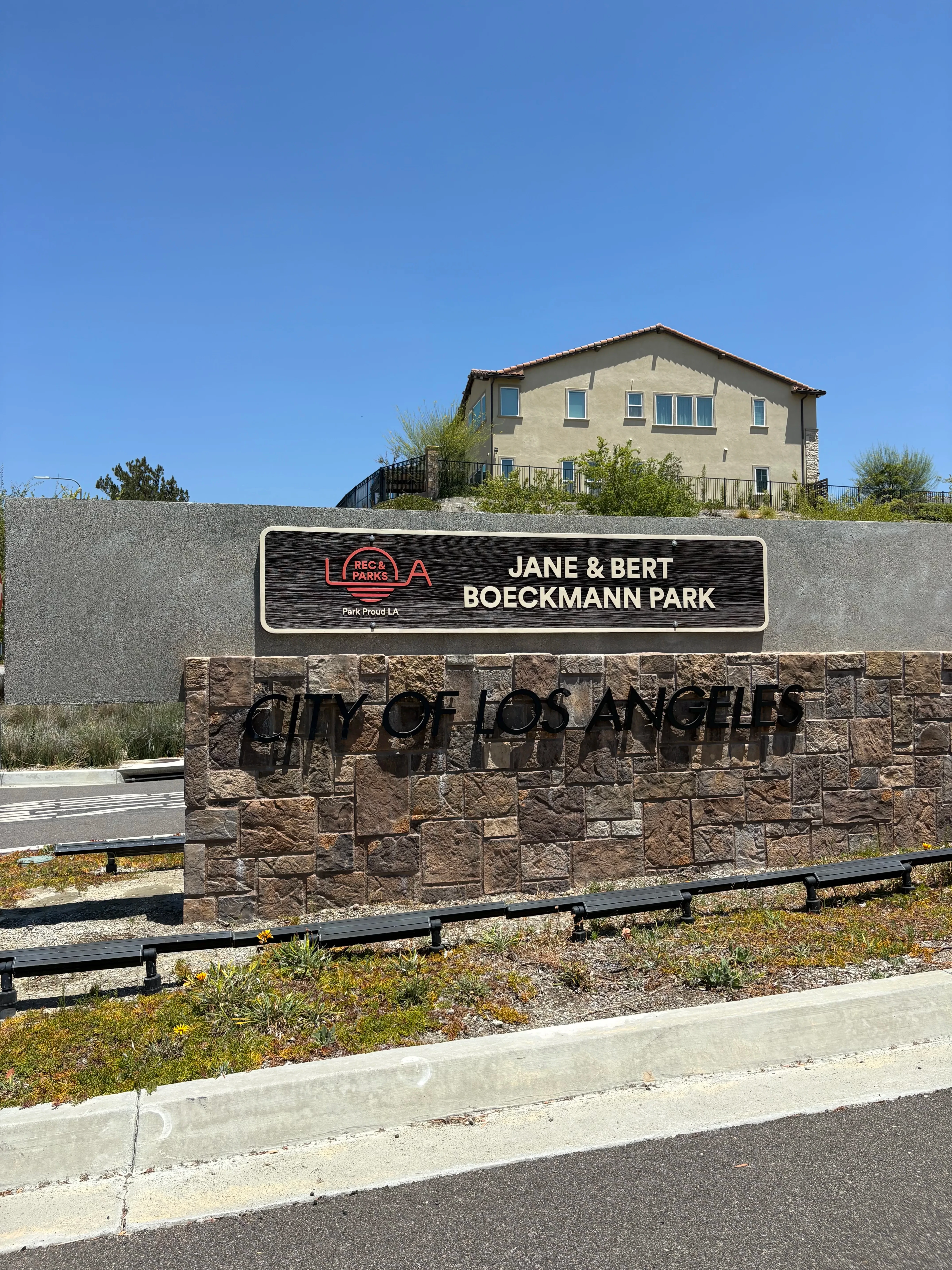 Jane and Bert Boeckmann Park entrance sign, Porter Ranch CA